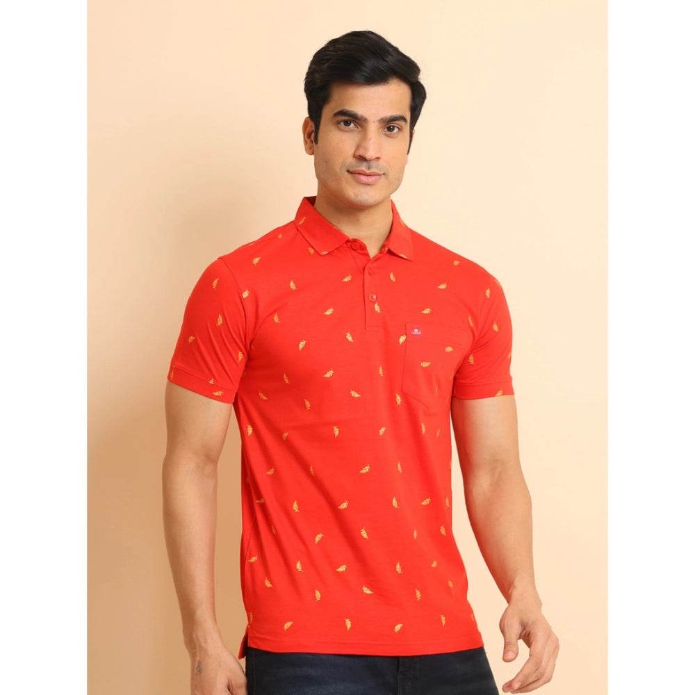Generic Men's Casual Cotton Printed Polo Neck Half Sleeve T-Shirt (Red) - MYLUXURY LANE ENTERPRISE