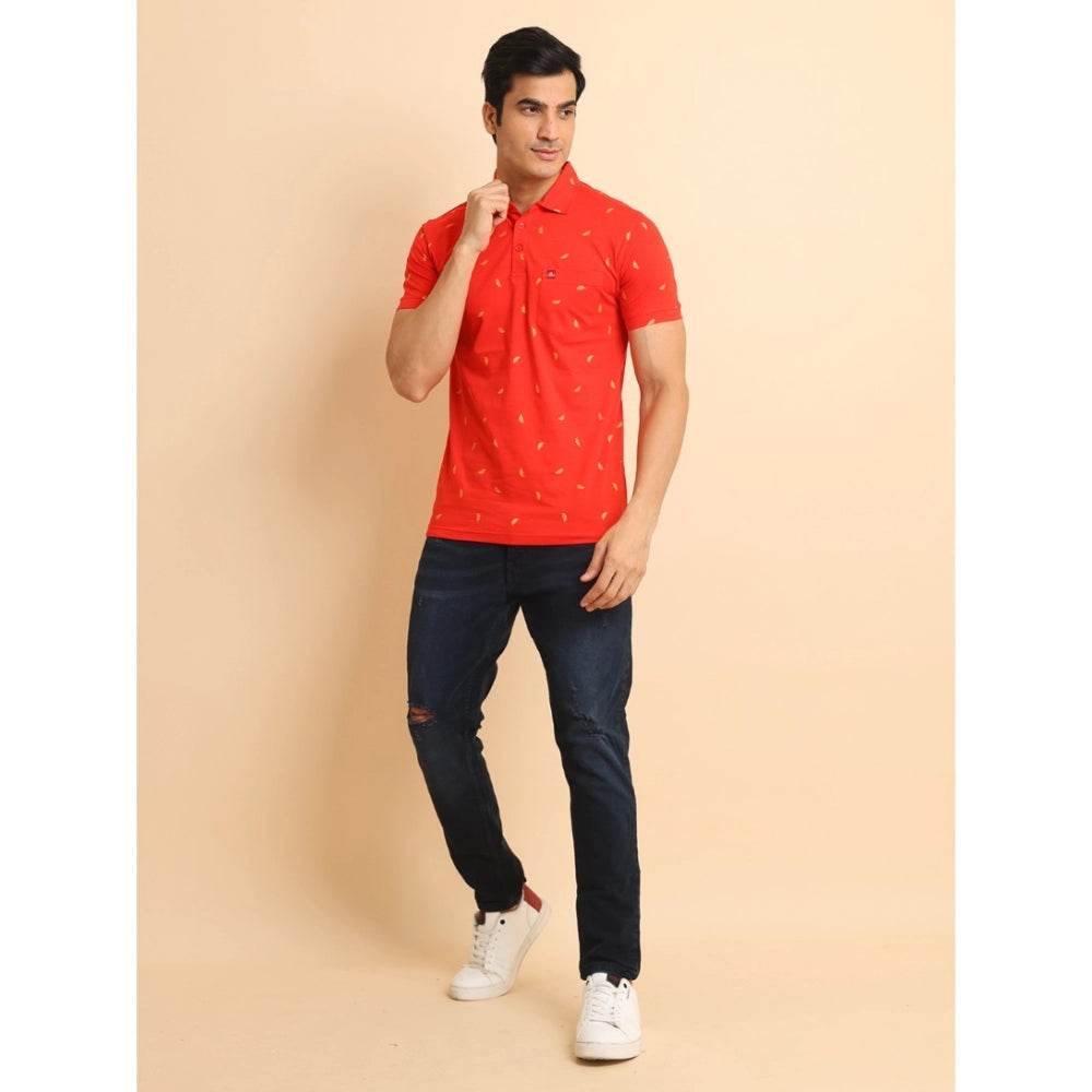Generic Men's Casual Cotton Printed Polo Neck Half Sleeve T-Shirt (Red) - MYLUXURY LANE ENTERPRISE