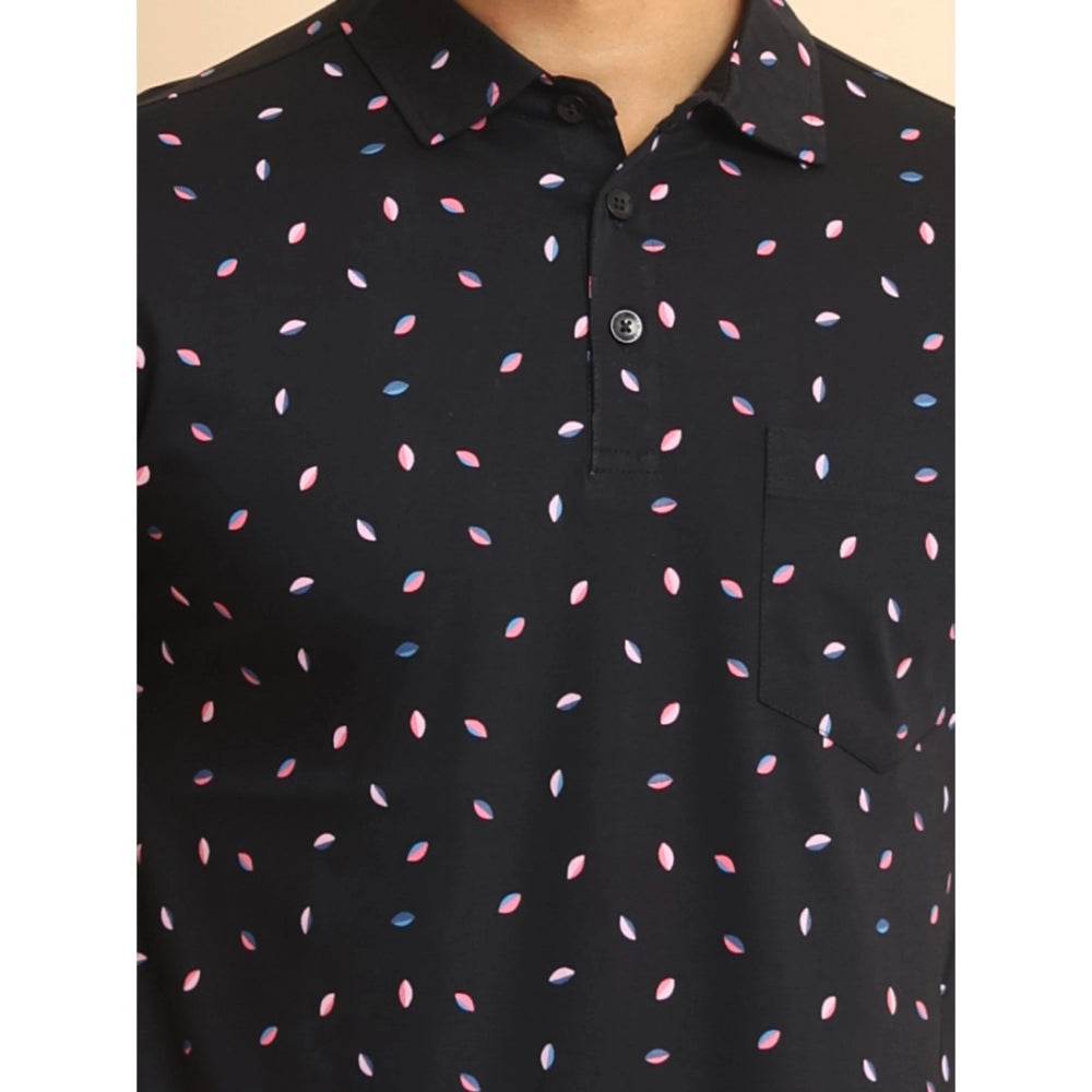 Generic Men's Casual Cotton Printed Polo Neck Half Sleeve T-Shirt (Black) - MYLUXURY LANE ENTERPRISE
