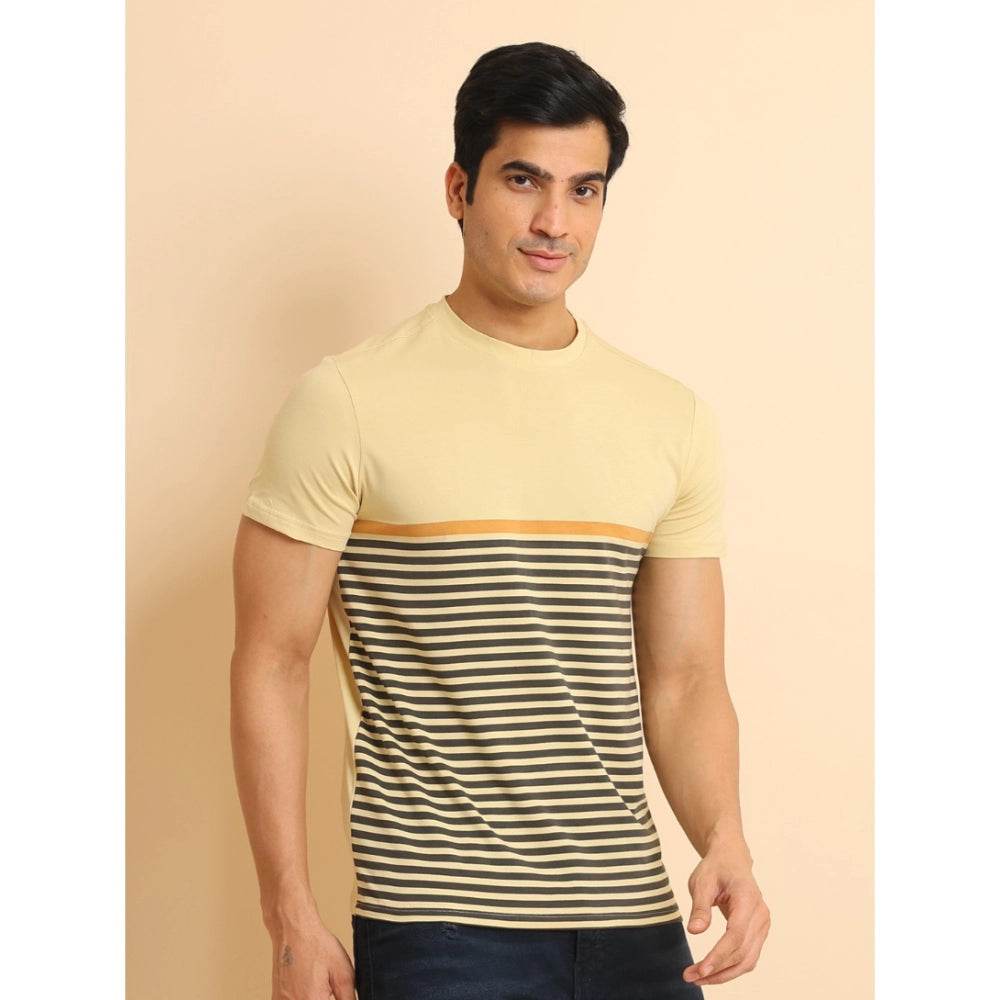 Generic Men's Casual Cotton Printed Round Neck Half Sleeve T-Shirt (Brown) - MYLUXURY LANE ENTERPRISE