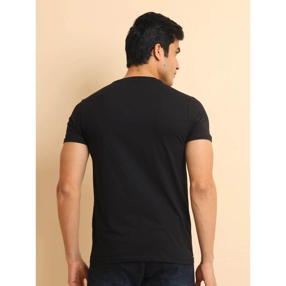 Generic Men's Casual Cotton Printed Round Neck Half Sleeve T-Shirt (Black) - MYLUXURY LANE ENTERPRISE