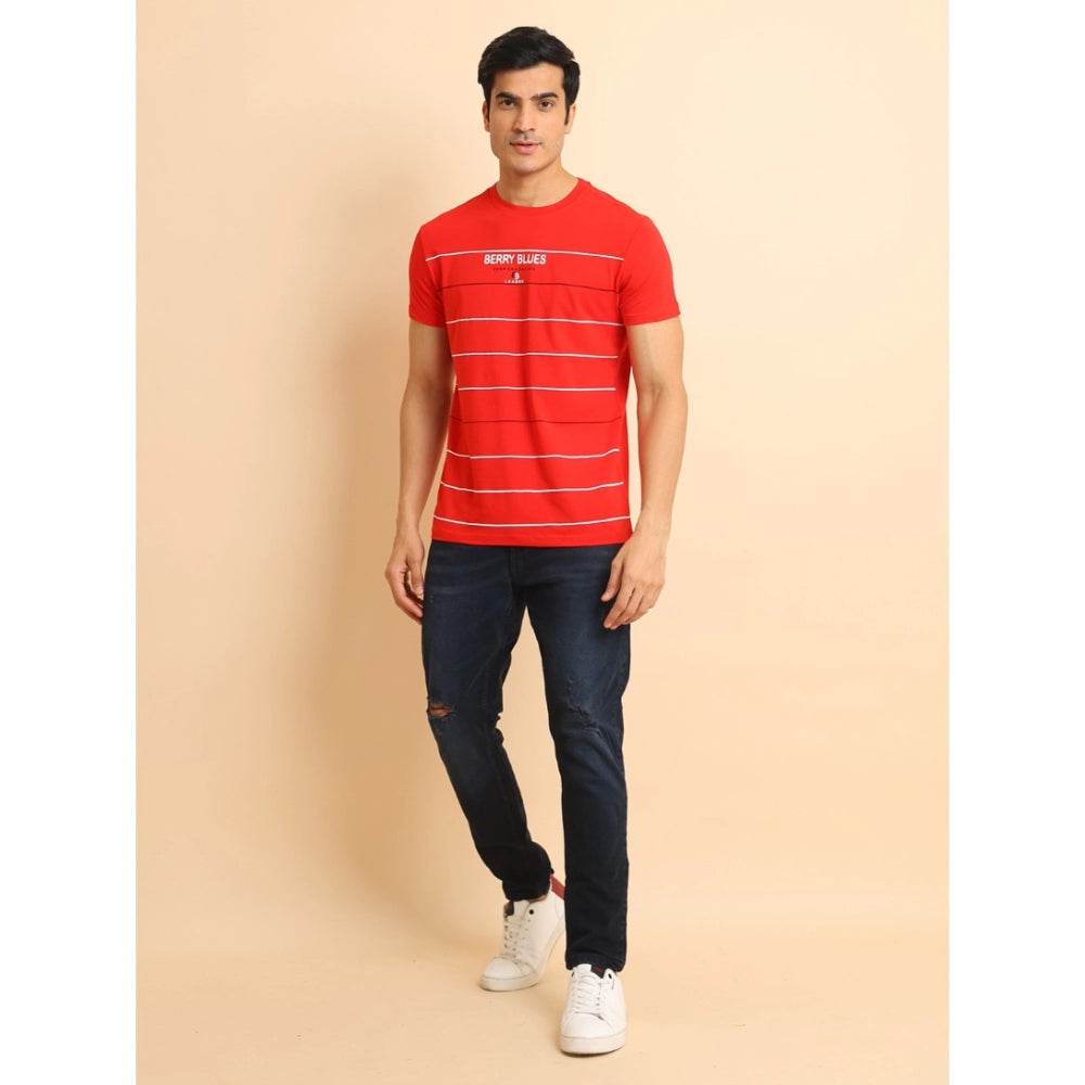 Generic Men's Casual Cotton Printed Round Neck Half Sleeve T-Shirt (Red) - MYLUXURY LANE ENTERPRISE
