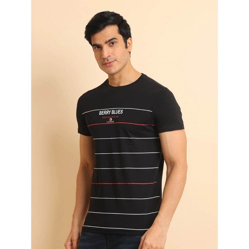 Generic Men's Casual Cotton Printed Round Neck Half Sleeve T-Shirt (Black) - MYLUXURY LANE ENTERPRISE