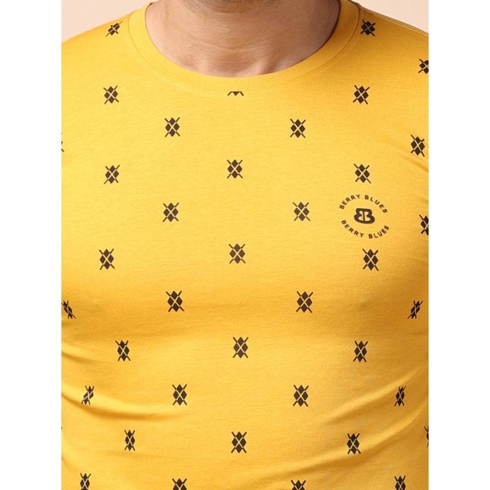 Generic Men's Casual Cotton Printed Round Neck Full Sleeve T-Shirt (Mustard) - MYLUXURY LANE ENTERPRISE