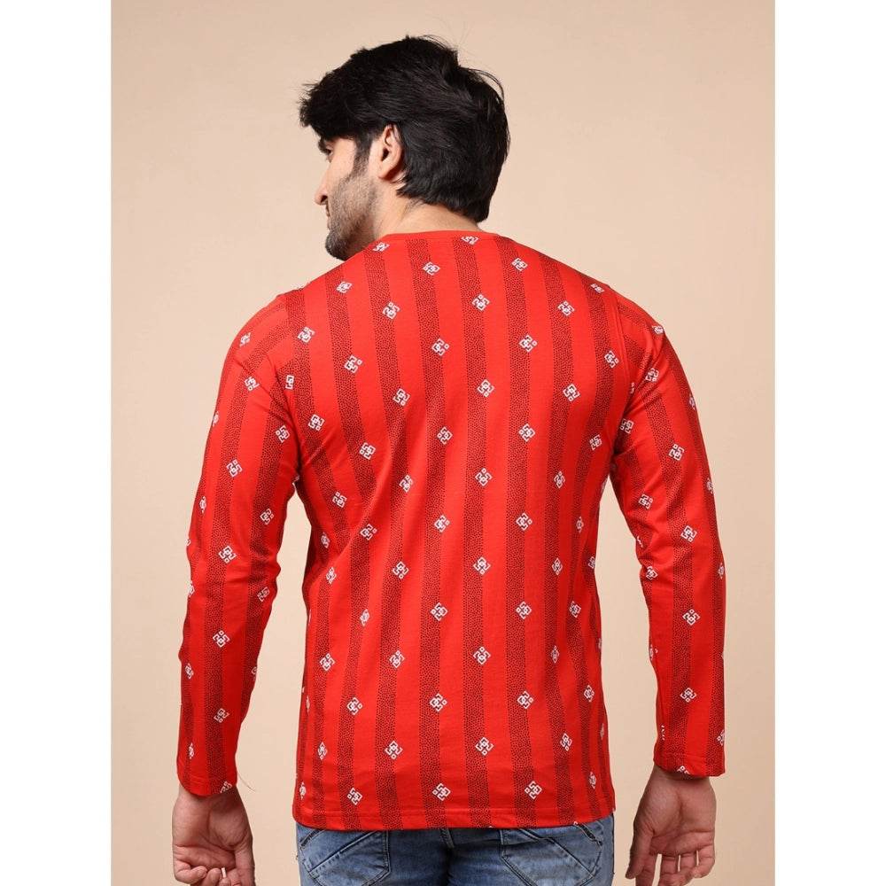 Generic Men's Casual Cotton Printed Round Neck Full Sleeve T-Shirt (Red) - MYLUXURY LANE ENTERPRISE