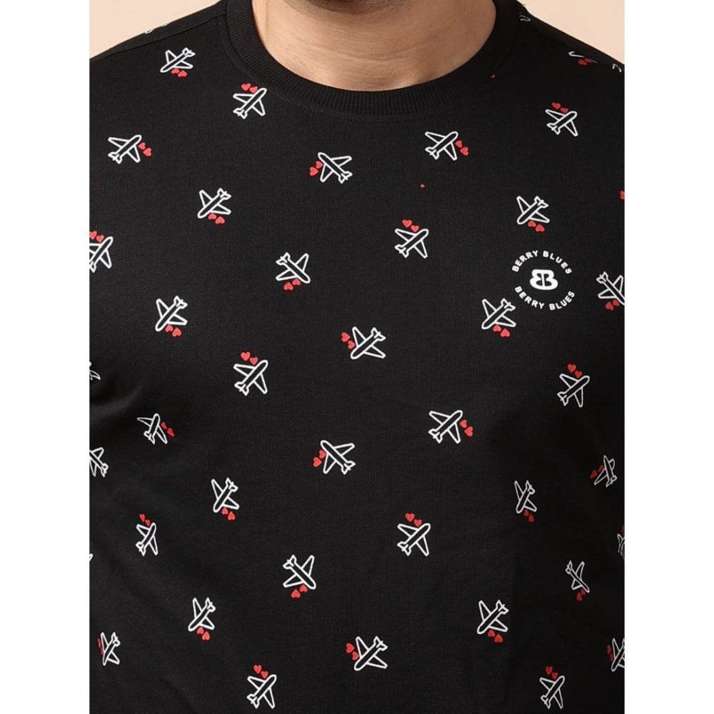 Generic Men's Casual Cotton Printed Round Neck Full Sleeve Sweat Shirt (Black) - MYLUXURY LANE ENTERPRISE