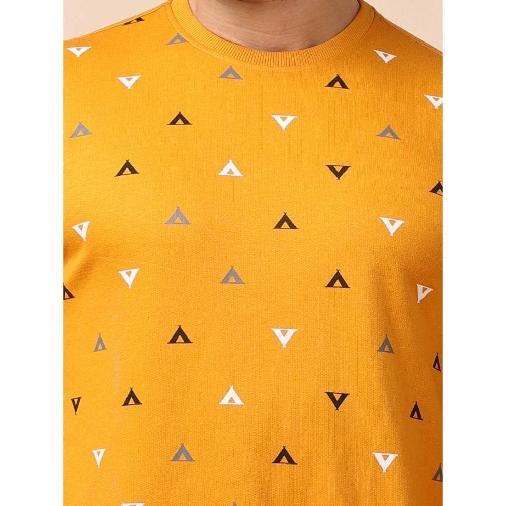 Generic Men's Casual Cotton Printed Round Neck Full Sleeve Sweat Shirt (Mustard) - MYLUXURY LANE ENTERPRISE