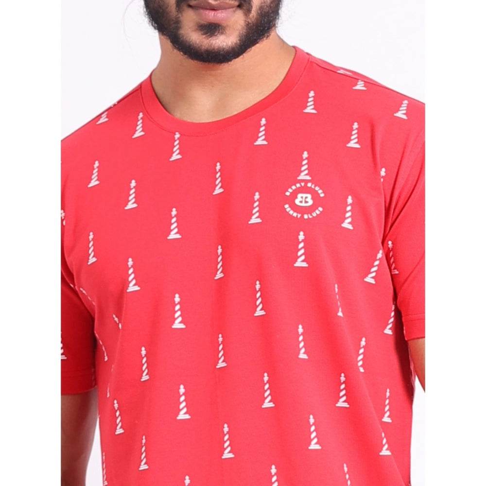 Generic Men's Casual Cotton Printed Round Neck Half Sleeve T-Shirt (Red) - MYLUXURY LANE ENTERPRISE