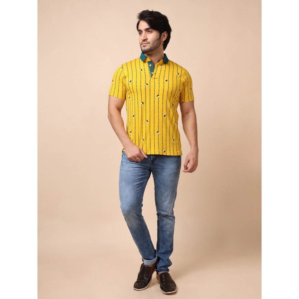 Generic Men's Casual Cotton Printed Polo Neck Half Sleeve T-Shirt (Yellow) - MYLUXURY LANE ENTERPRISE