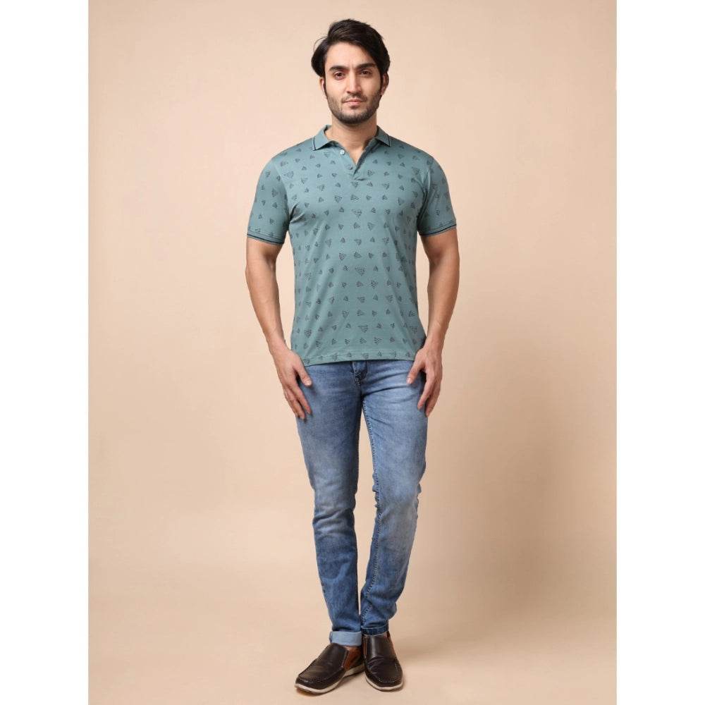 Generic Men's Casual Cotton Printed Polo Neck Half Sleeve T-Shirt (Grey) - MYLUXURY LANE ENTERPRISE