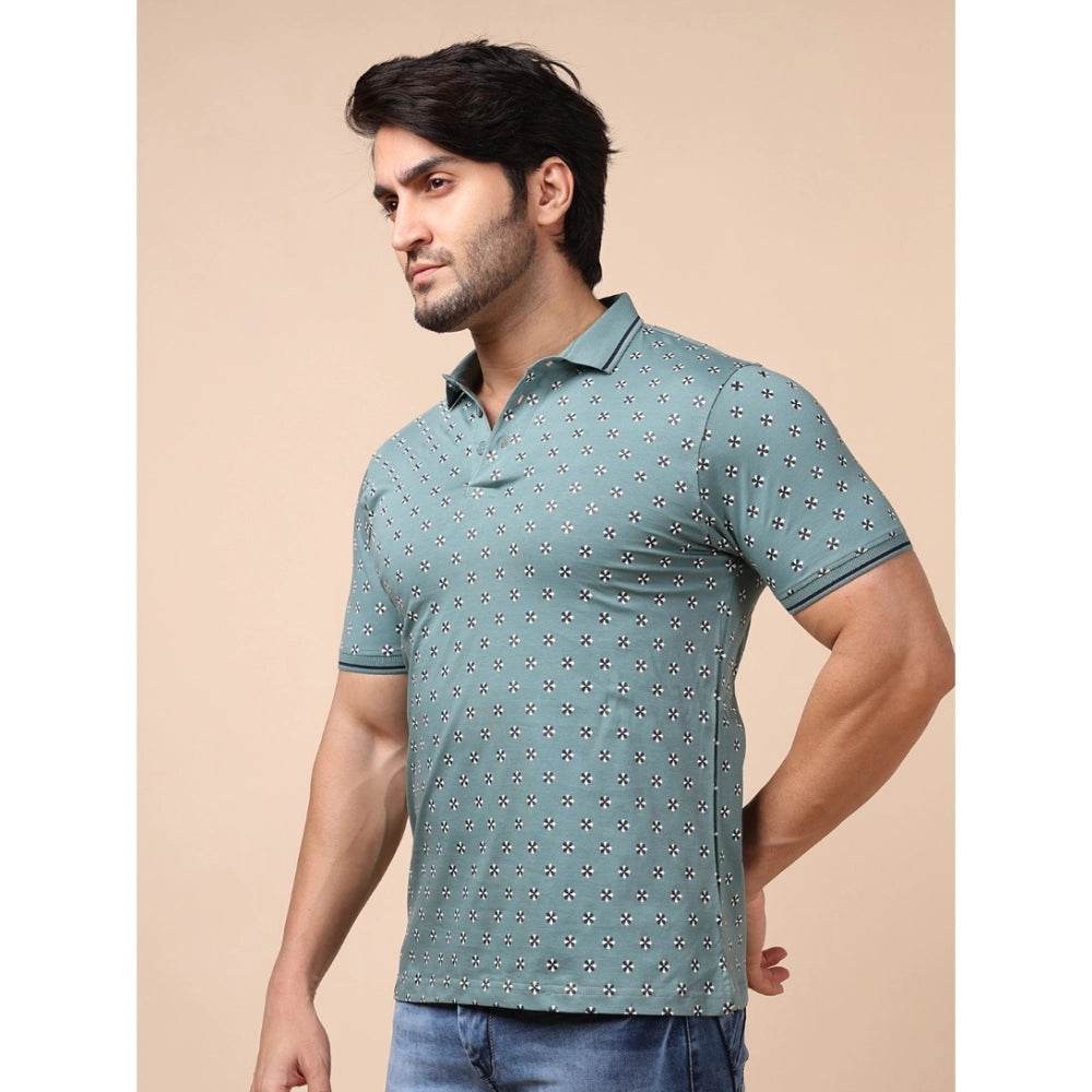 Generic Men's Casual Cotton Printed Polo Neck Half Sleeve T-Shirt (Grey) - MYLUXURY LANE ENTERPRISE