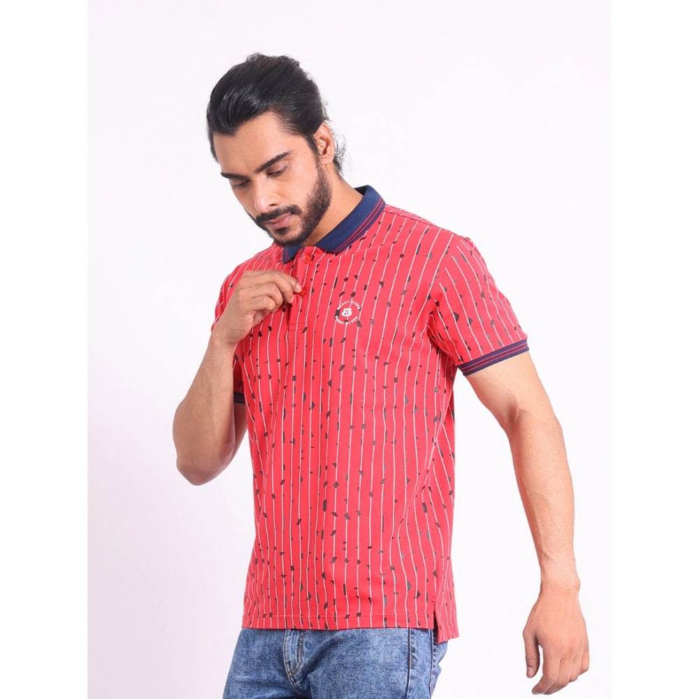 Generic Men's Casual Cotton Printed Polo Neck Half Sleeve T-Shirt (Red) - MYLUXURY LANE ENTERPRISE