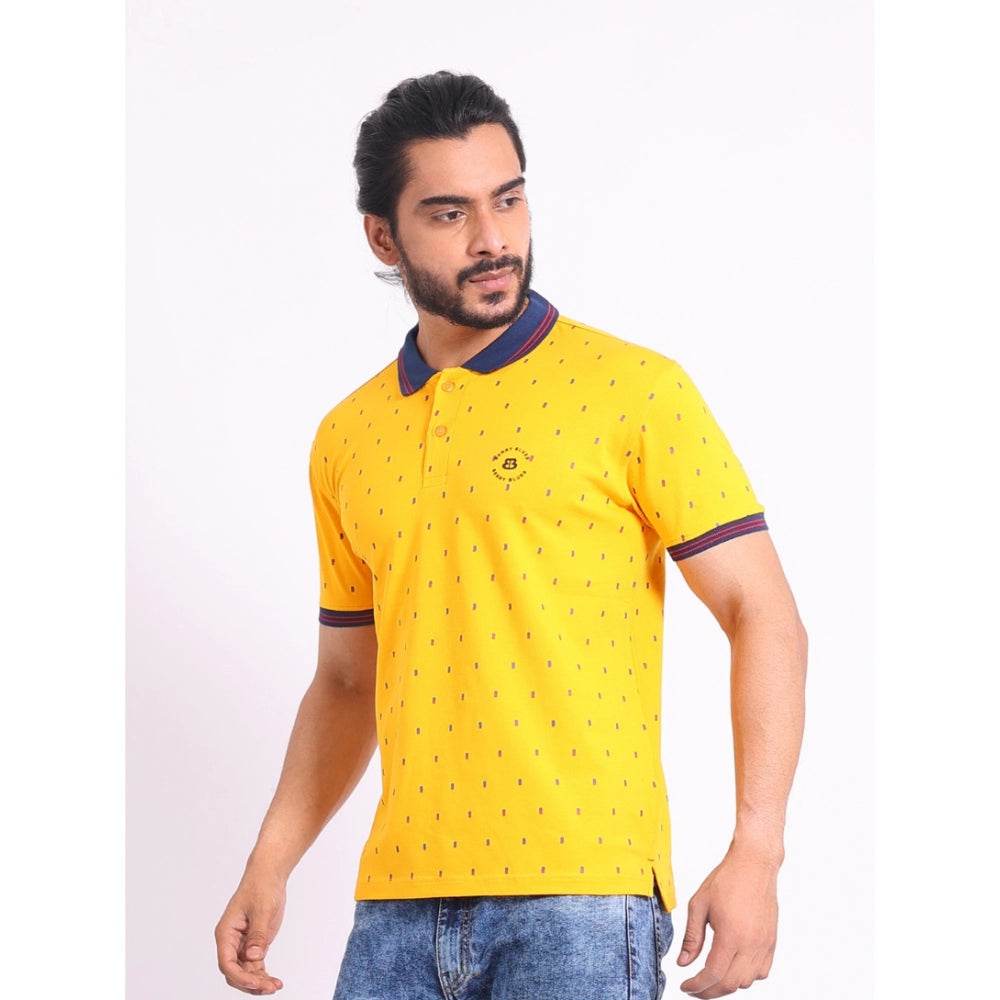 Generic Men's Casual Cotton Printed Polo Neck Half Sleeve T-Shirt (Turmeric) - MYLUXURY LANE ENTERPRISE
