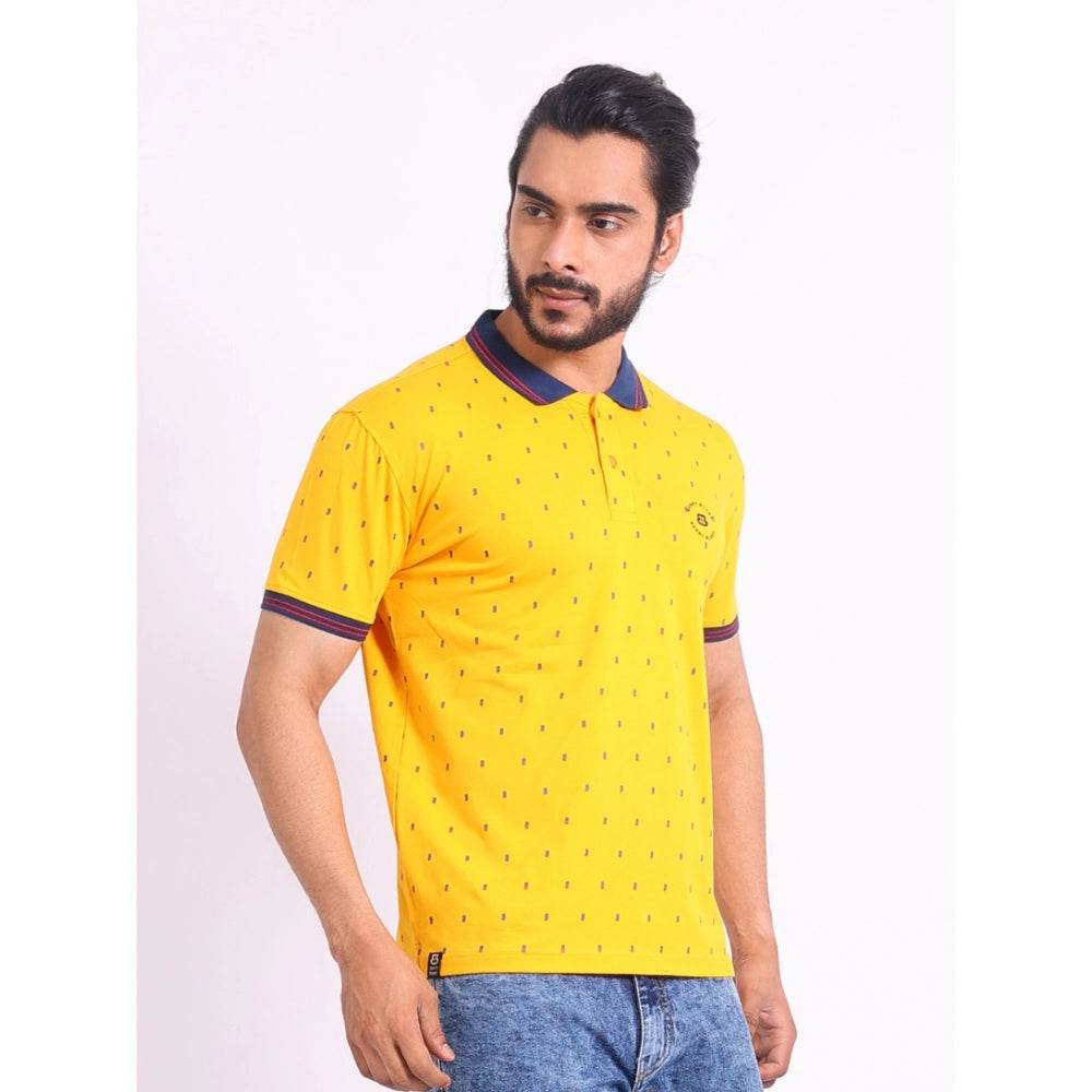 Generic Men's Casual Cotton Printed Polo Neck Half Sleeve T-Shirt (Turmeric) - MYLUXURY LANE ENTERPRISE
