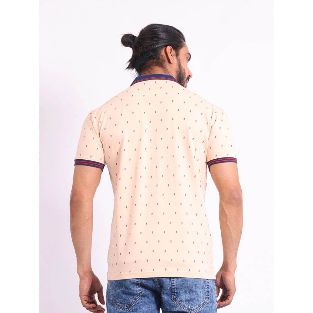 Generic Men's Casual Cotton Printed Polo Neck Half Sleeve T-Shirt (Peach) - MYLUXURY LANE ENTERPRISE