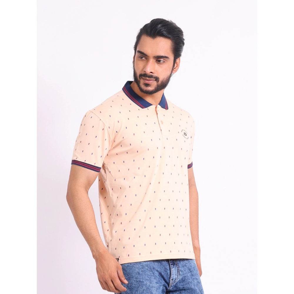 Generic Men's Casual Cotton Printed Polo Neck Half Sleeve T-Shirt (Peach) - MYLUXURY LANE ENTERPRISE