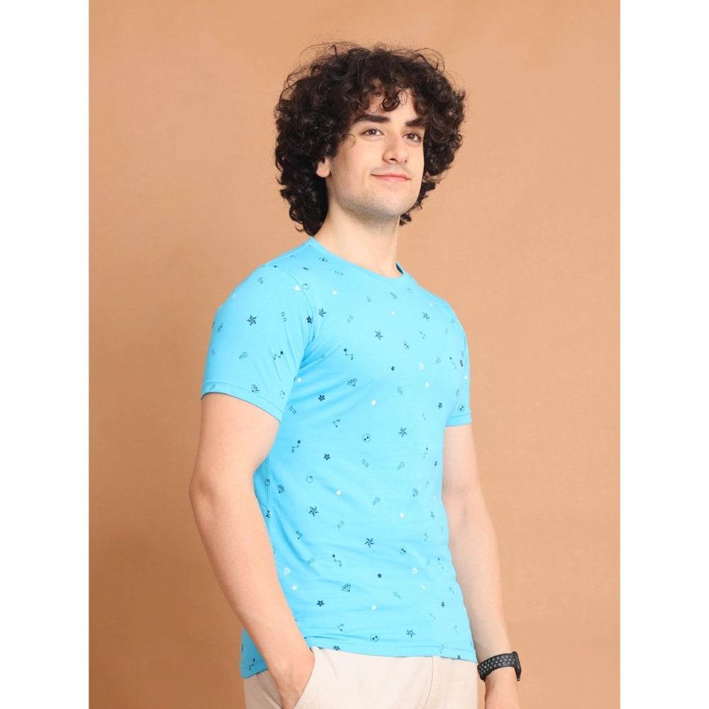 Generic Men's Casual Cotton Printed Round Neck Half Sleeve T-Shirt (Skyblue) - MYLUXURY LANE ENTERPRISE