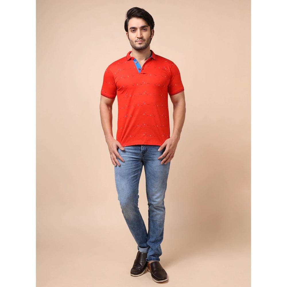 Generic Men's Casual Cotton Printed Polo Neck Half Sleeve T-Shirt (Red) - MYLUXURY LANE ENTERPRISE