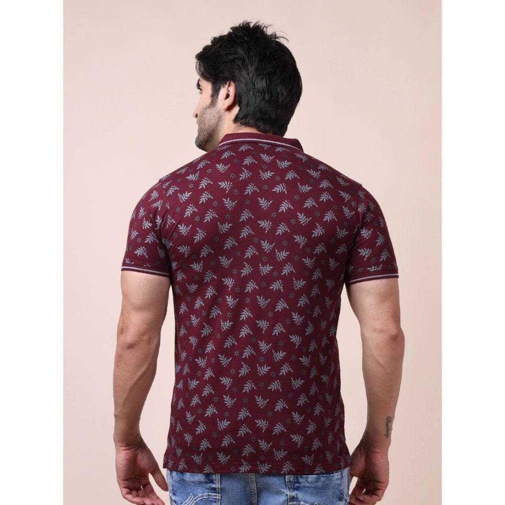 Generic Men's Casual Cotton Printed Polo Neck Half Sleeve T-Shirt (Plum) - MYLUXURY LANE ENTERPRISE