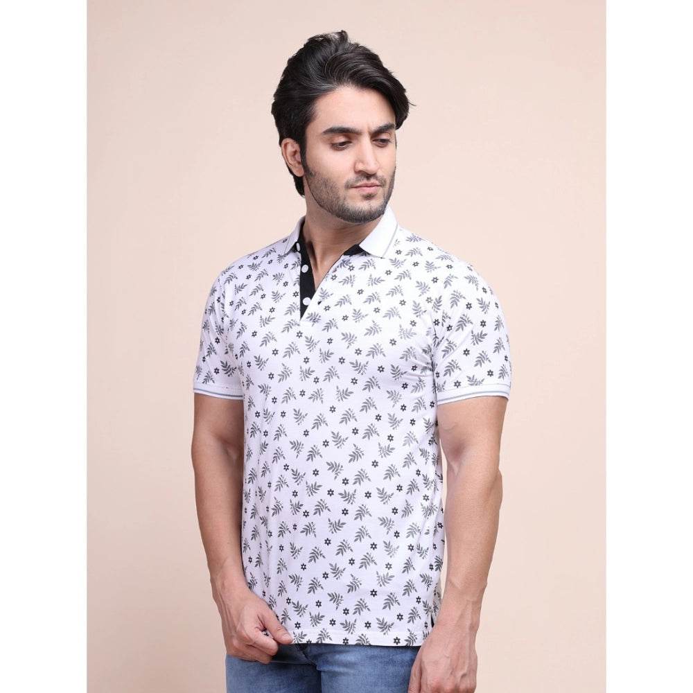 Generic Men's Casual Cotton Printed Polo Neck Half Sleeve T-Shirt (White) - MYLUXURY LANE ENTERPRISE