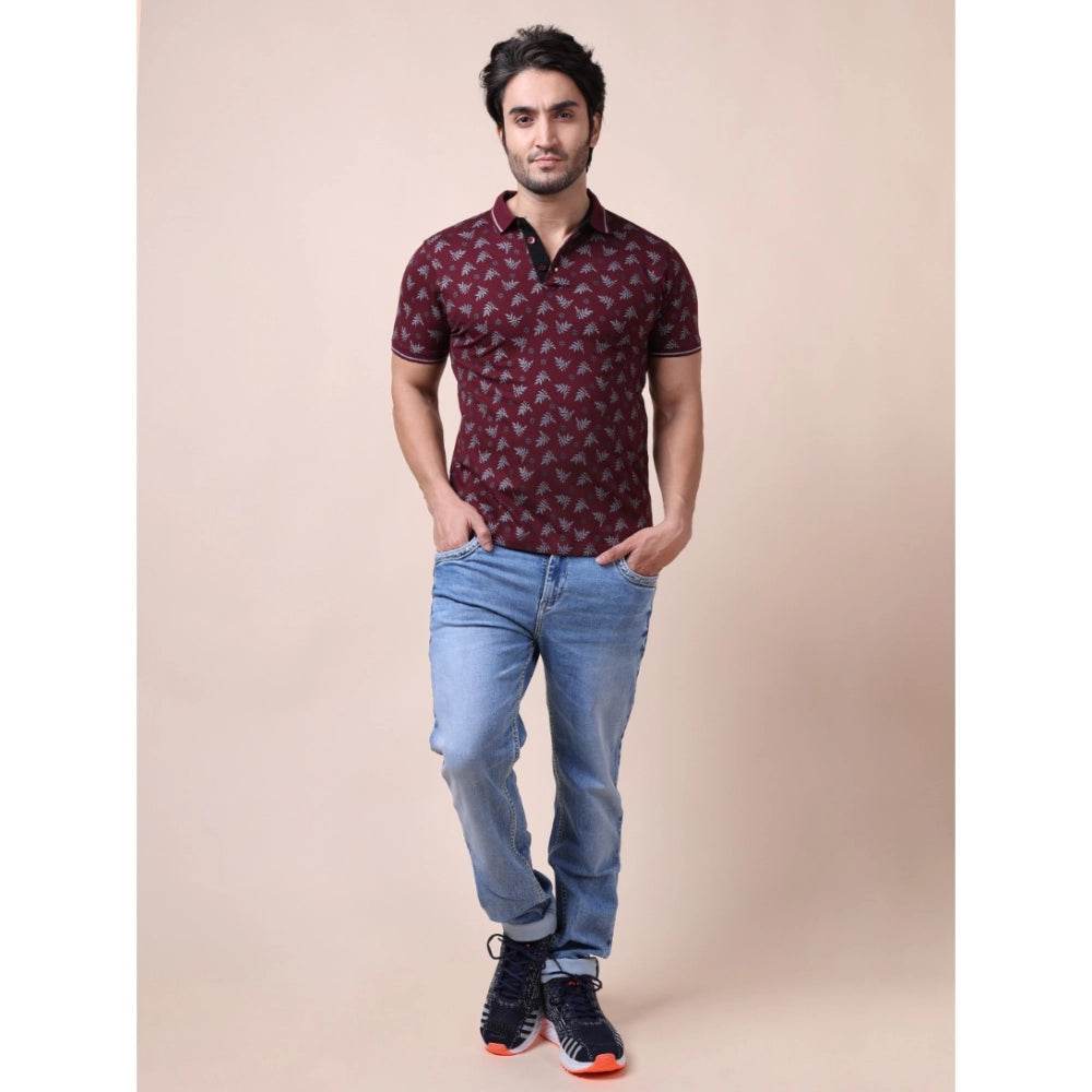 Generic Men's Casual Cotton Printed Polo Neck Half Sleeve T-Shirt (Plum) - MYLUXURY LANE ENTERPRISE