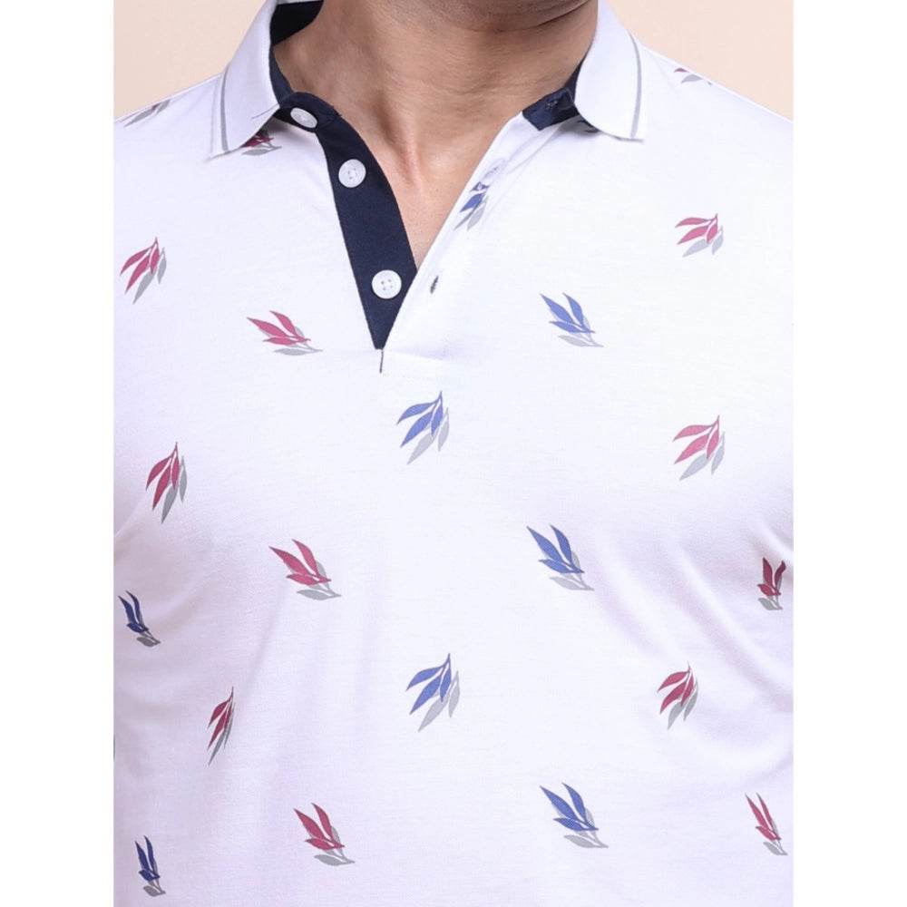 Generic Men's Casual Cotton Printed Polo Neck Half Sleeve T-Shirt (White) - MYLUXURY LANE ENTERPRISE