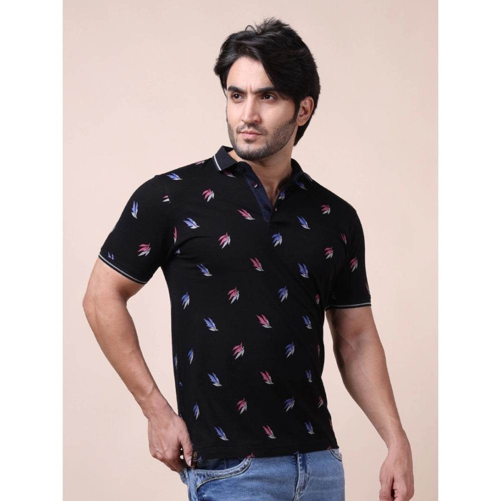 Generic Men's Casual Cotton Printed Polo Neck Half Sleeve T-Shirt (Black) - MYLUXURY LANE ENTERPRISE