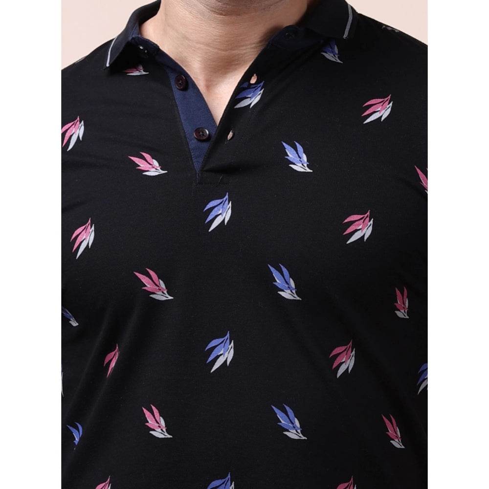 Generic Men's Casual Cotton Printed Polo Neck Half Sleeve T-Shirt (Black) - MYLUXURY LANE ENTERPRISE