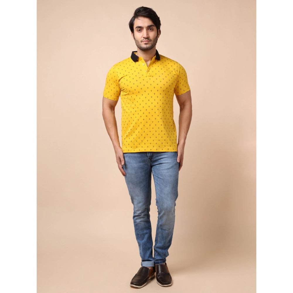 Generic Men's Casual Cotton Printed Polo Neck Half Sleeve T-Shirt (Yellow) - MYLUXURY LANE ENTERPRISE