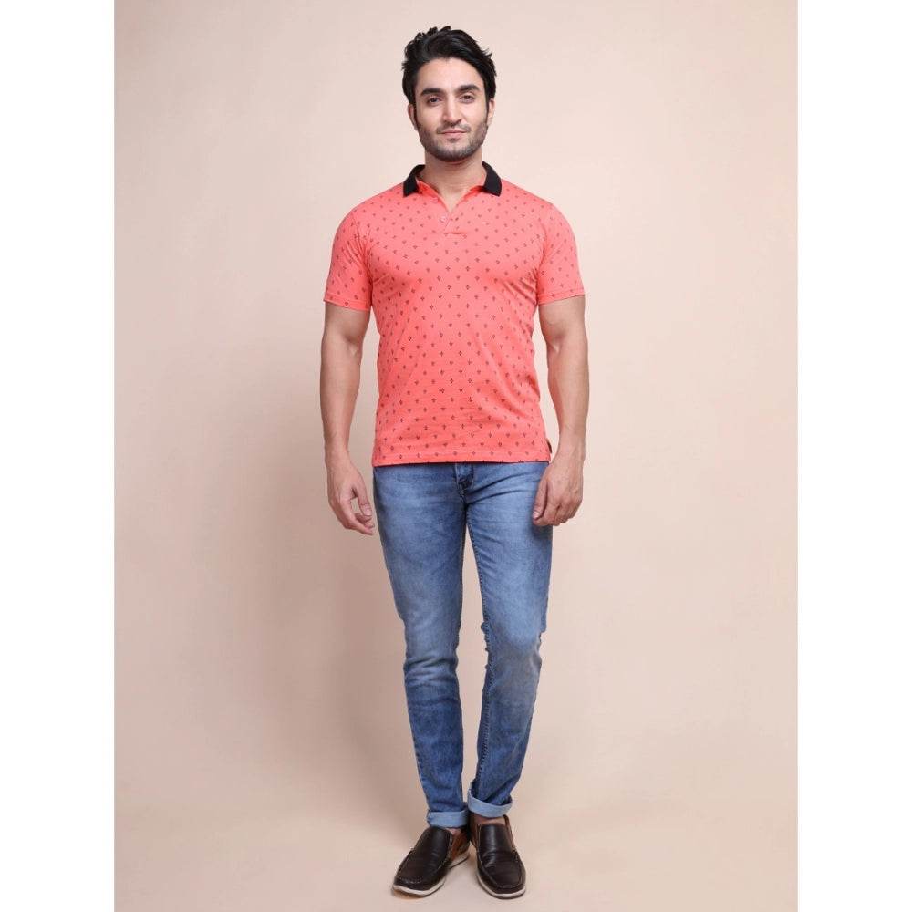 Generic Men's Casual Cotton Printed Polo Neck Half Sleeve T-Shirt (Red) - MYLUXURY LANE ENTERPRISE