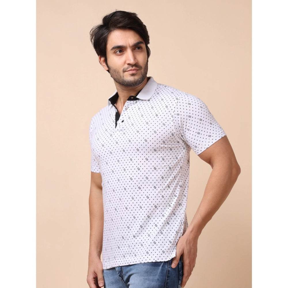 Generic Men's Casual Cotton Printed Polo Neck Half Sleeve T-Shirt (White) - MYLUXURY LANE ENTERPRISE