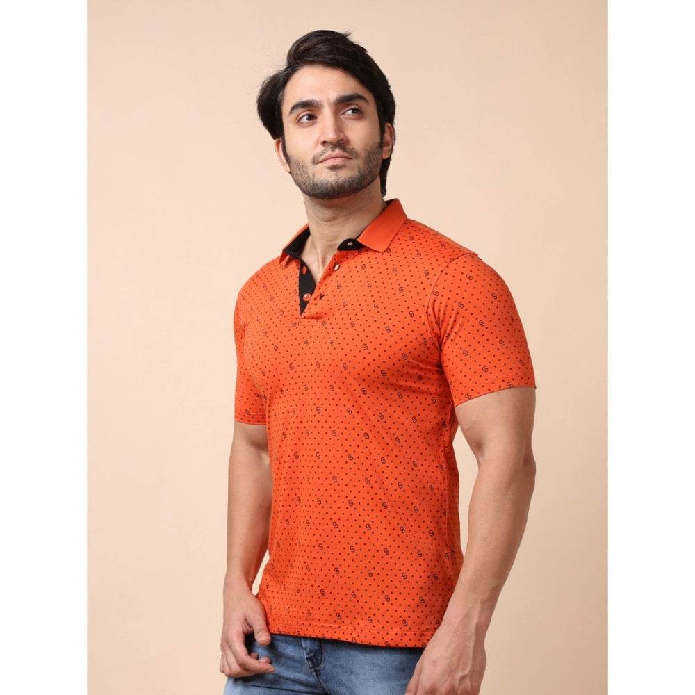 Generic Men's Casual Cotton Printed Polo Neck Half Sleeve T-Shirt (Rust) - MYLUXURY LANE ENTERPRISE