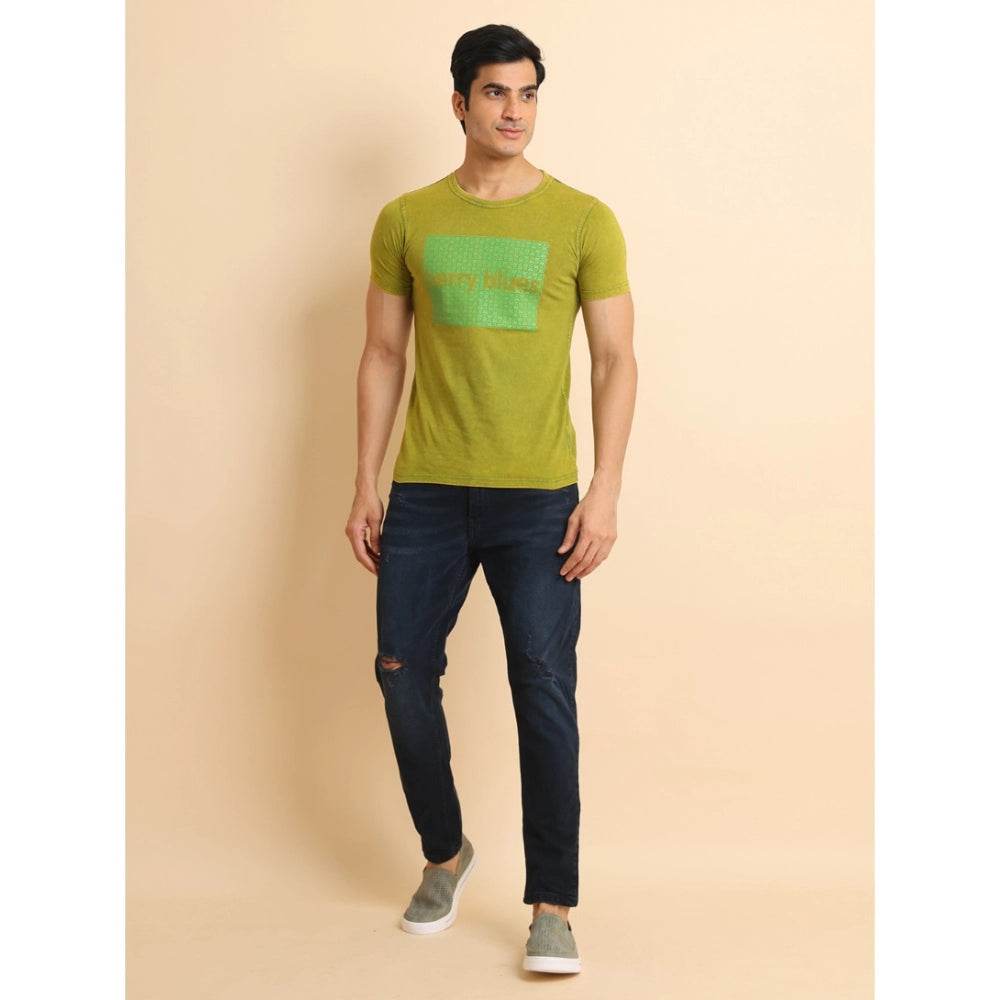 Generic Men's Casual Cotton Printed Round Neck Half Sleeve T-Shirt (Green) - MYLUXURY LANE ENTERPRISE