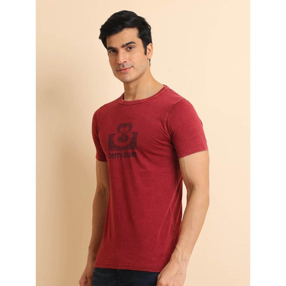 Generic Men's Casual Cotton Printed Round Neck Half Sleeve T-Shirt (Maroon) - MYLUXURY LANE ENTERPRISE