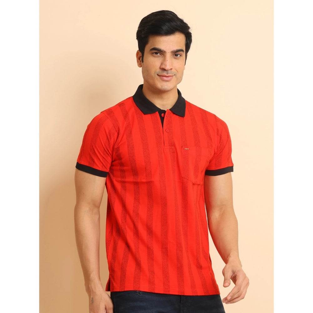 Generic Men's Casual Cotton Printed Polo Neck Half Sleeve T-Shirt (Red) - MYLUXURY LANE ENTERPRISE