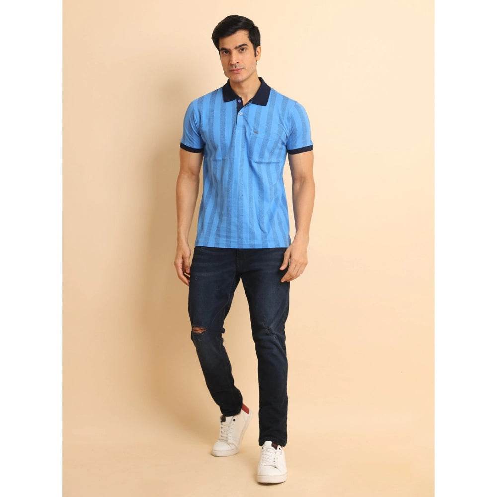 Generic Men's Casual Cotton Printed Polo Neck Half Sleeve T-Shirt (LightBlue) - MYLUXURY LANE ENTERPRISE