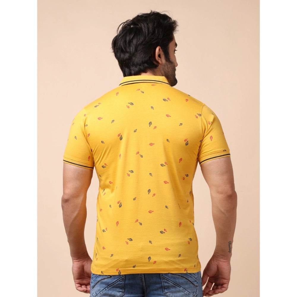 Generic Men's Casual Cotton Printed Polo Neck Half Sleeve T-Shirt (Mustard) - MYLUXURY LANE ENTERPRISE