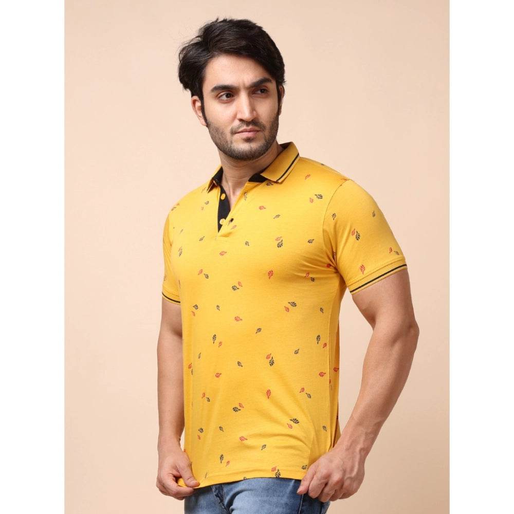 Generic Men's Casual Cotton Printed Polo Neck Half Sleeve T-Shirt (Mustard) - MYLUXURY LANE ENTERPRISE