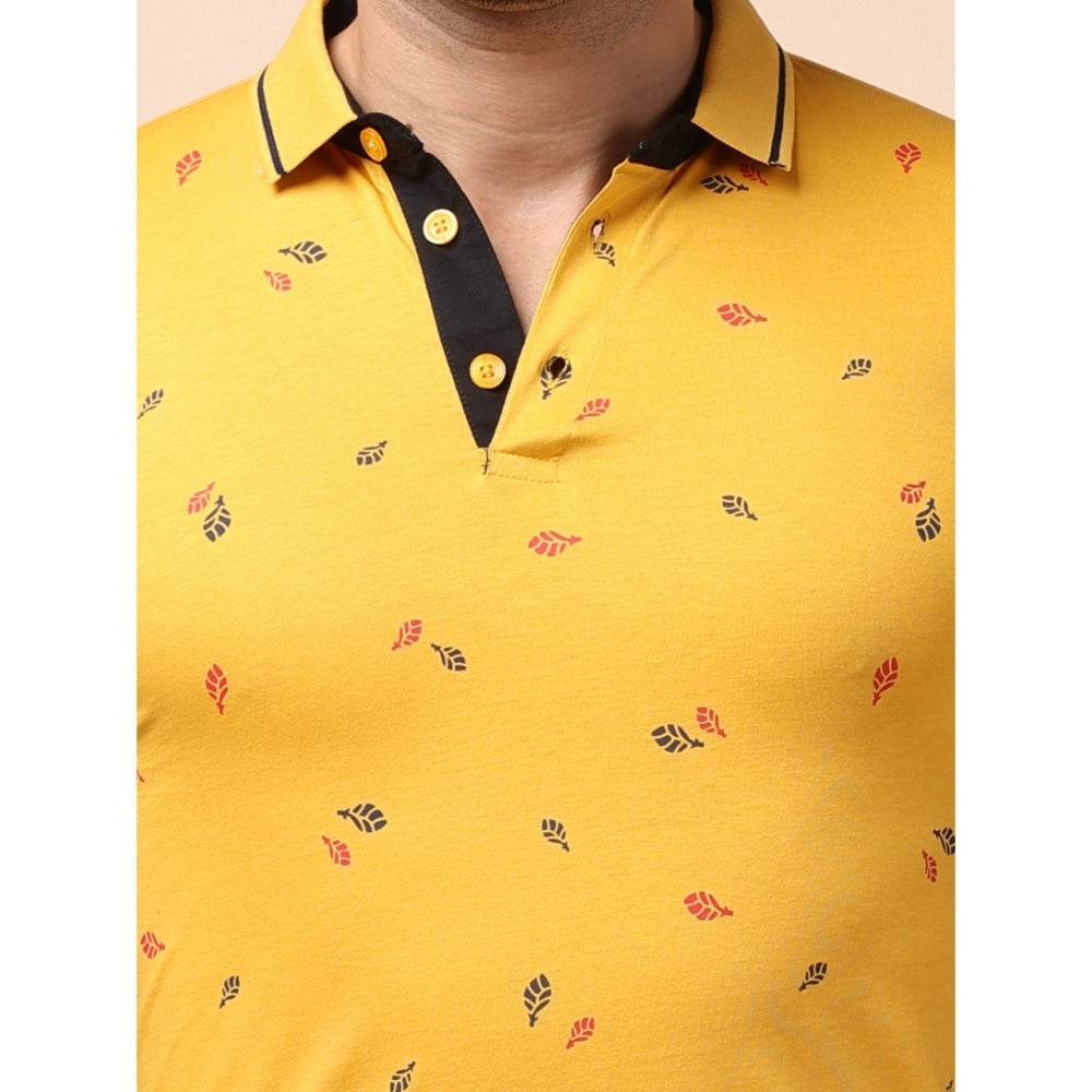 Generic Men's Casual Cotton Printed Polo Neck Half Sleeve T-Shirt (Mustard) - MYLUXURY LANE ENTERPRISE