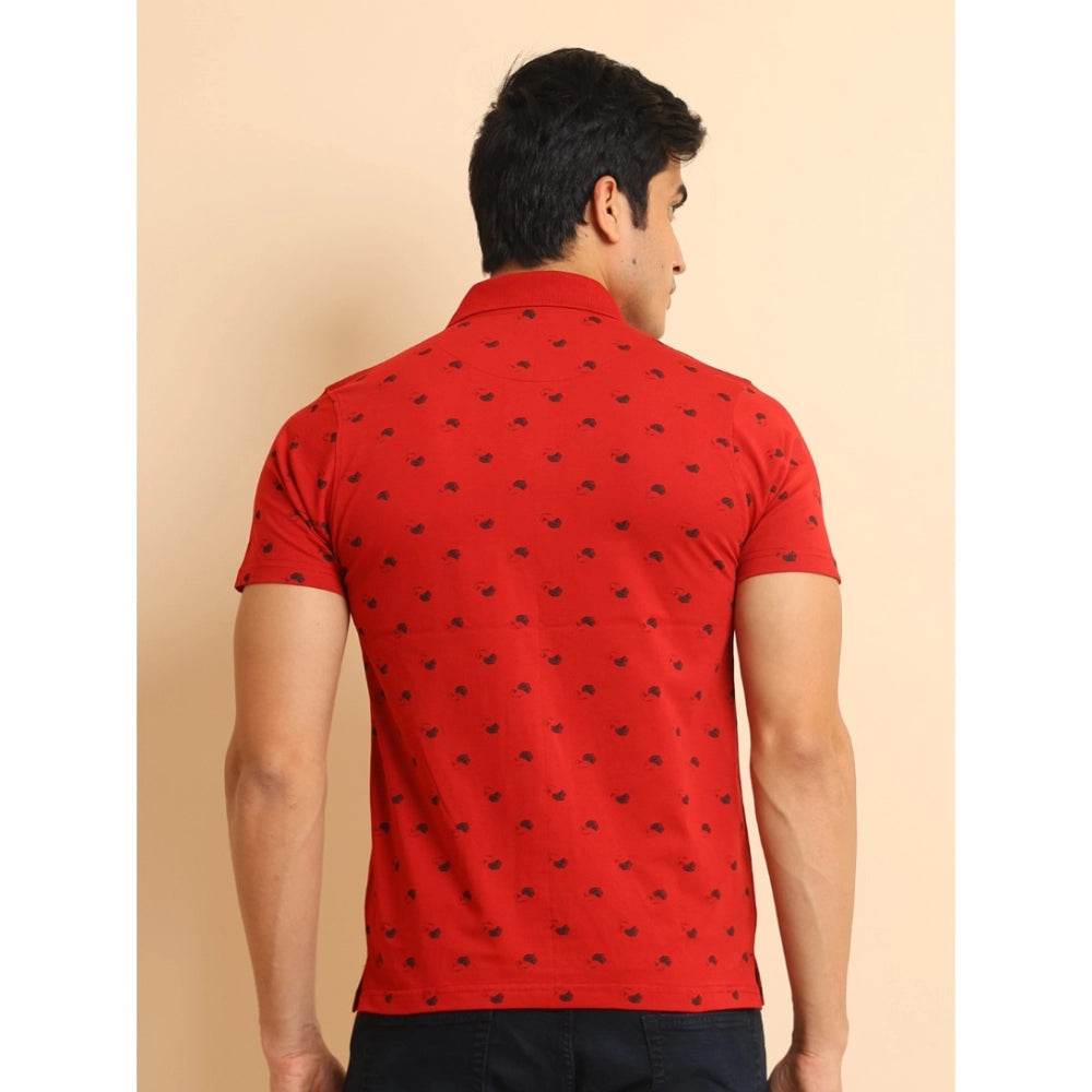 Generic Men's Casual Cotton Printed Polo Neck Half Sleeve T-Shirt (Red) - MYLUXURY LANE ENTERPRISE
