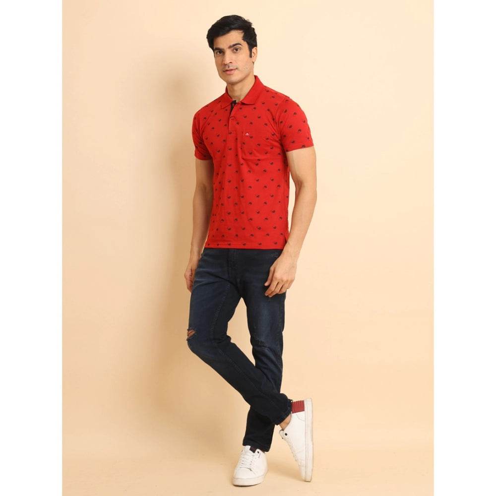 Generic Men's Casual Cotton Printed Polo Neck Half Sleeve T-Shirt (Red) - MYLUXURY LANE ENTERPRISE