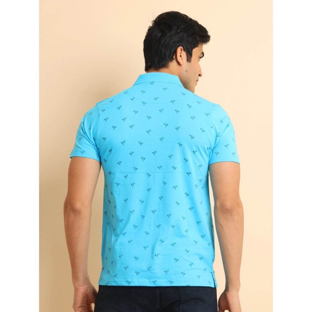 Generic Men's Casual Cotton Printed Polo Neck Half Sleeve T-Shirt (Skyblue) - MYLUXURY LANE ENTERPRISE