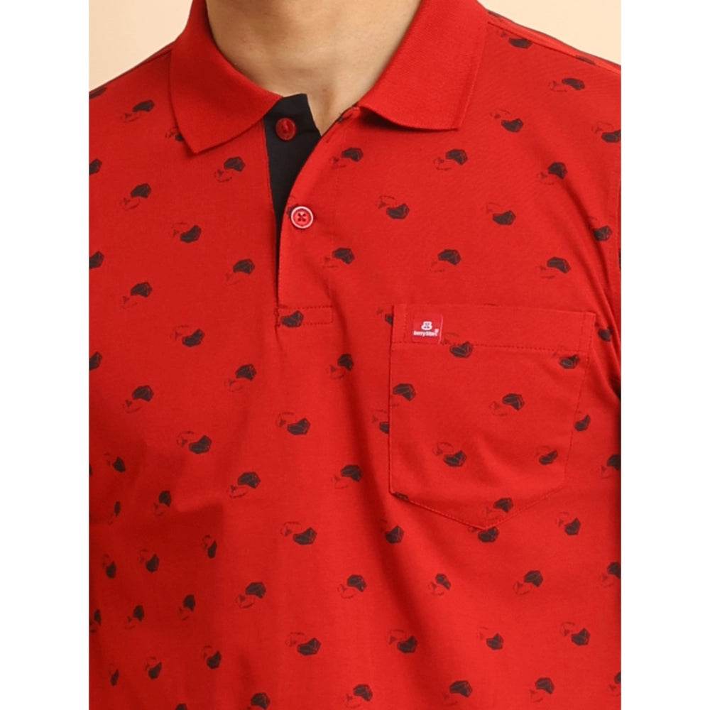 Generic Men's Casual Cotton Printed Polo Neck Half Sleeve T-Shirt (Red) - MYLUXURY LANE ENTERPRISE