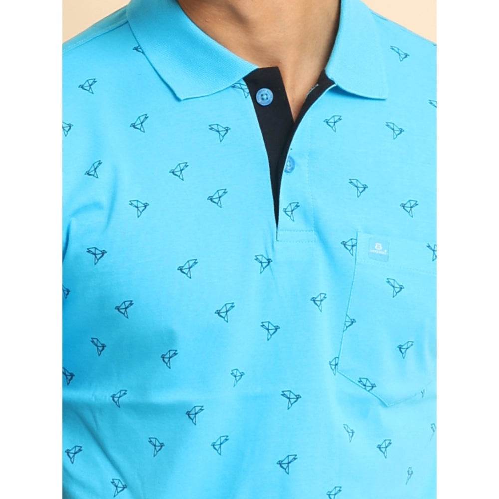 Generic Men's Casual Cotton Printed Polo Neck Half Sleeve T-Shirt (Skyblue) - MYLUXURY LANE ENTERPRISE