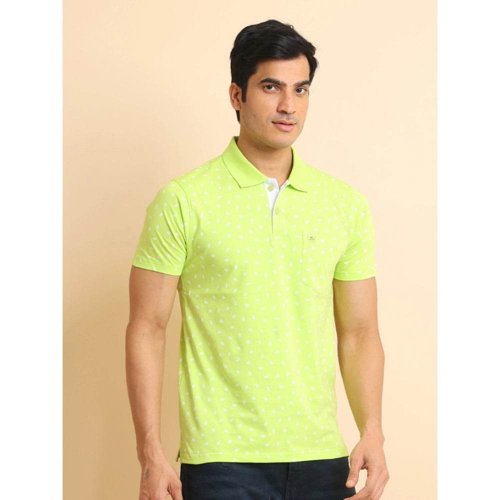 Generic Men's Casual Cotton Printed Polo Neck Half Sleeve T-Shirt (Green) - MYLUXURY LANE ENTERPRISE