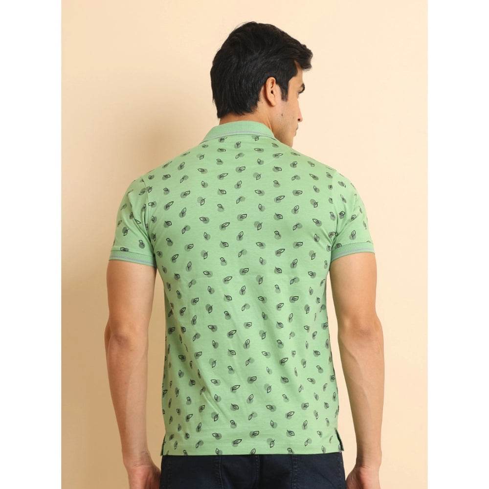 Generic Men's Casual Cotton Printed Polo Neck Half Sleeve T-Shirt (Light Green) - MYLUXURY LANE ENTERPRISE