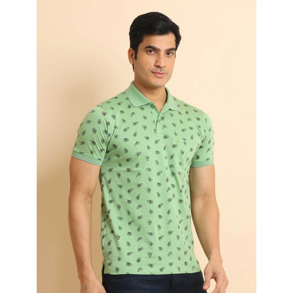 Generic Men's Casual Cotton Printed Polo Neck Half Sleeve T-Shirt (Light Green) - MYLUXURY LANE ENTERPRISE