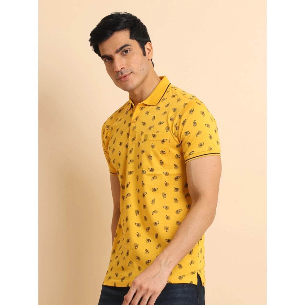 Generic Men's Casual Cotton Printed Polo Neck Half Sleeve T-Shirt (Mustard) - MYLUXURY LANE ENTERPRISE