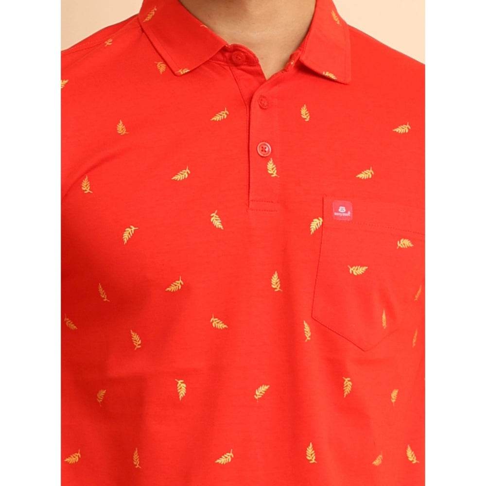 Generic Men's Casual Cotton Printed Polo Neck Half Sleeve T-Shirt (Red) - MYLUXURY LANE ENTERPRISE