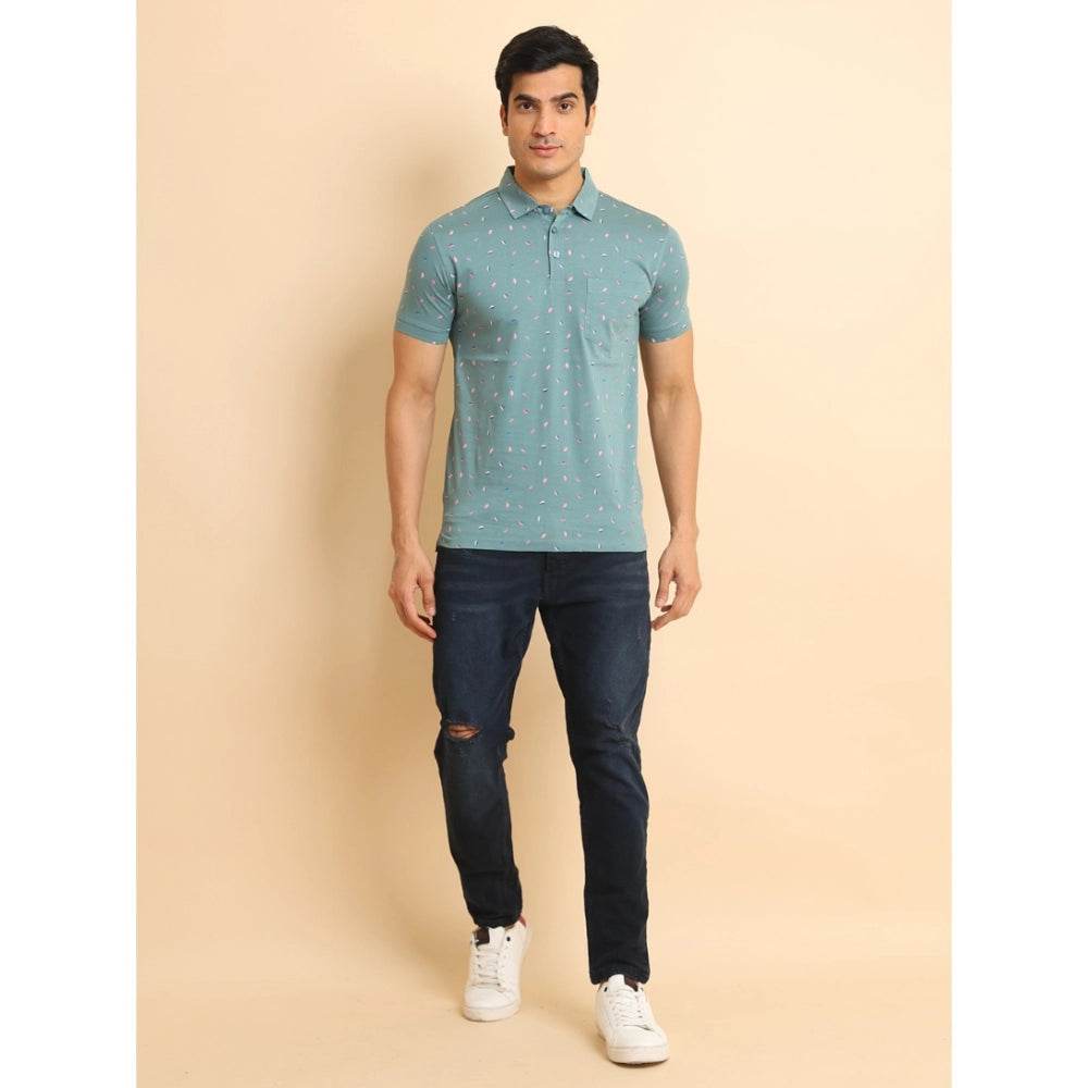 Generic Men's Casual Cotton Printed Polo Neck Half Sleeve T-Shirt (Grey) - MYLUXURY LANE ENTERPRISE